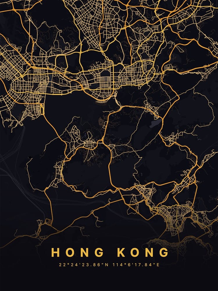 Hong Kong Black And Gold Map