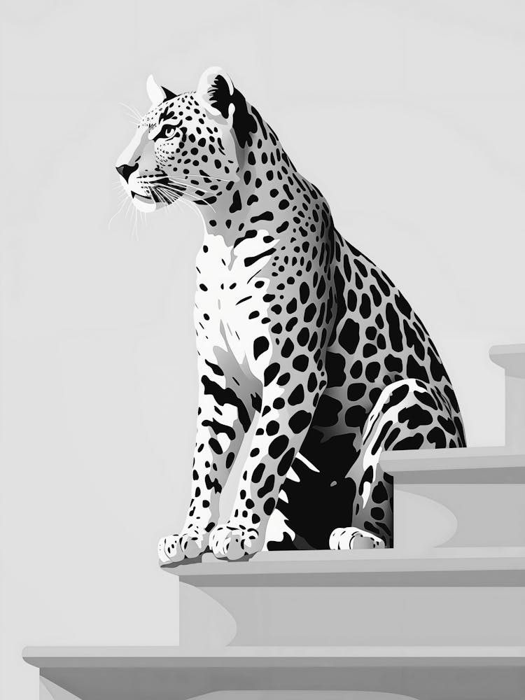 Leopard Sitting On Stairs