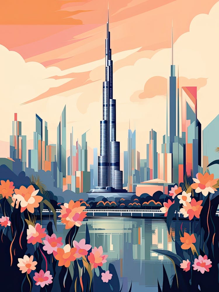 Burj Khalifa   Dubai, United Arab Emirates   Cute Botanical Illustration Travel 2