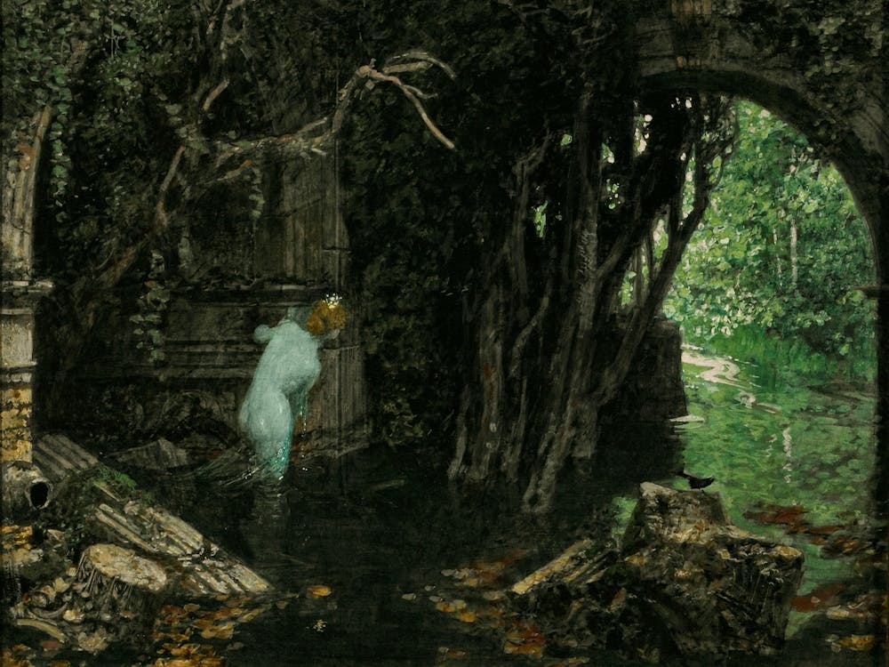 Verwünschen "Curse" by Alexander Rothaug (Austrian, 1870-1946) Oil Painting in HD Remastered | Ghostly Fairy Nymph Spirit by the Stream