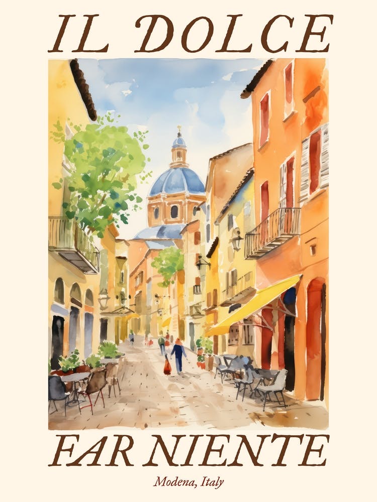 Il Dolce Far Niente Modena, Italy Watercolour Streets 1 Poster
