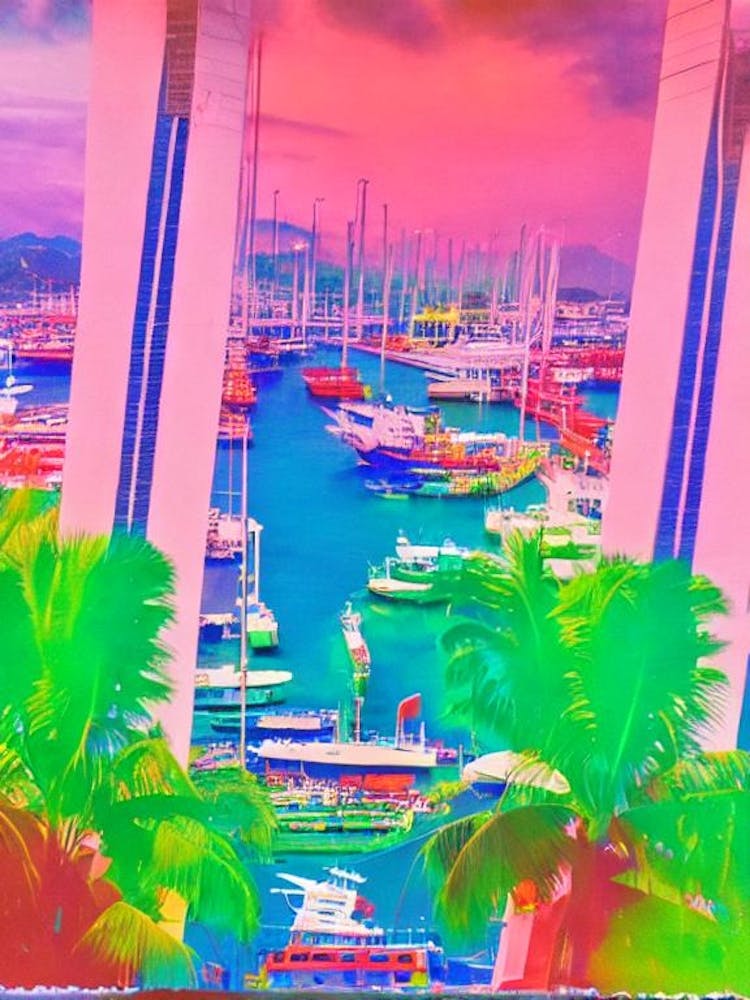 Port Of Davao Philippines Retro Risograph Print harbour