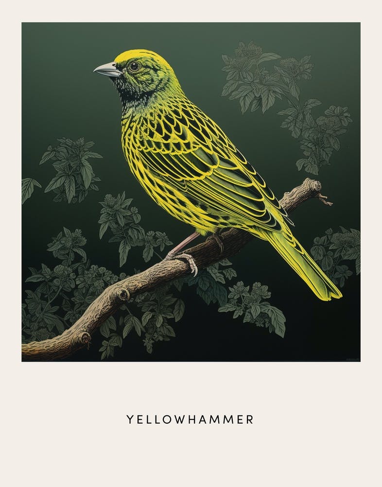 Ohara Koson Inspired Bird Painting Yellowhammer 4 Poster