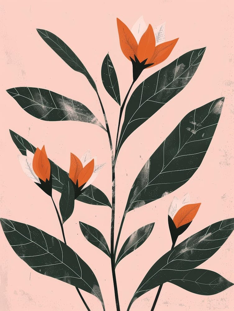 Fleurs Oranges Sur Fond Rose