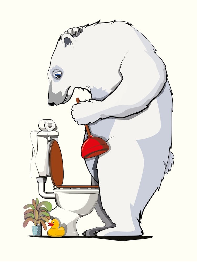 Polar Bear Unblocking Toilet