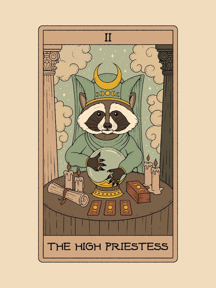 Die Hohepriesterin Waschbär Tarot