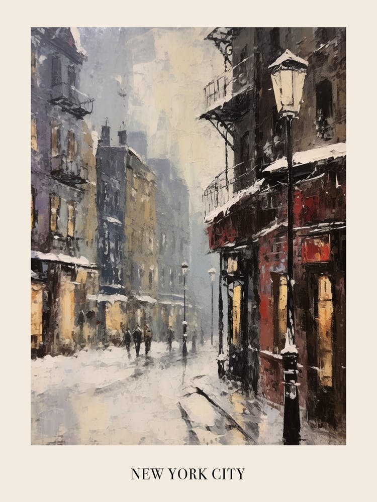 Vintage Winter Painting Poster New York City Usa 2