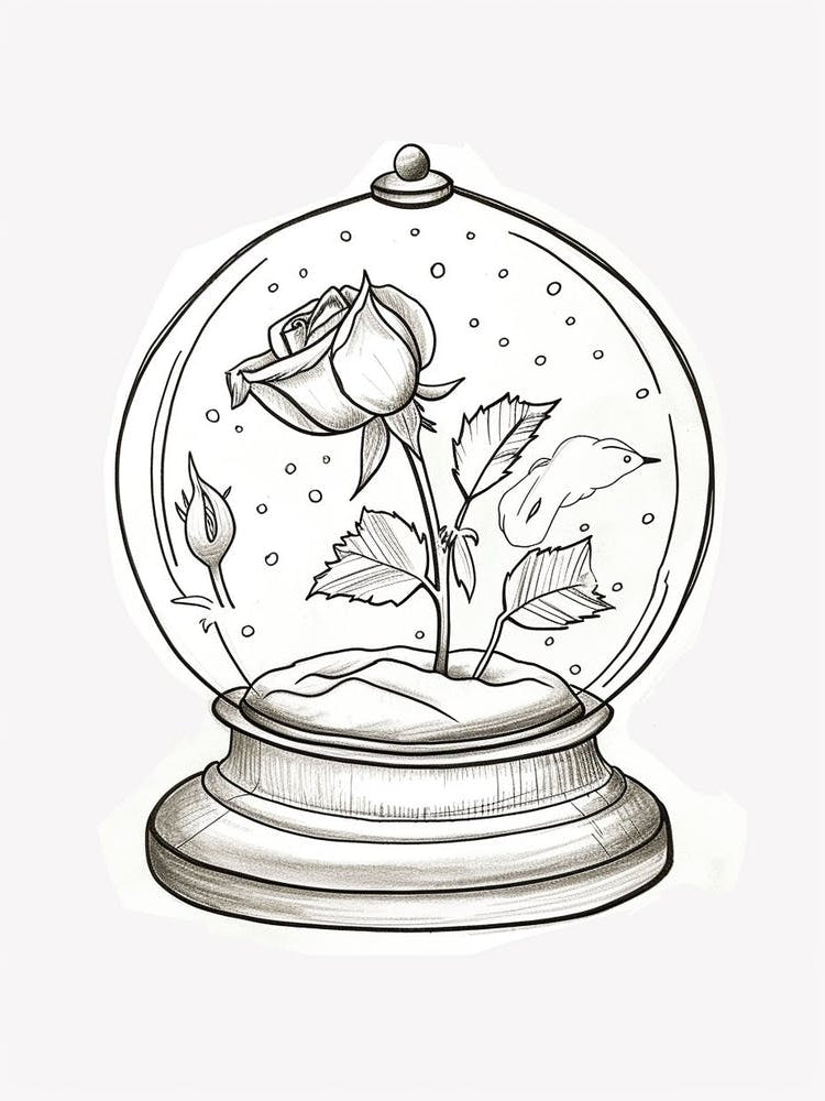 English Rose In A Globe Line Drawing 4