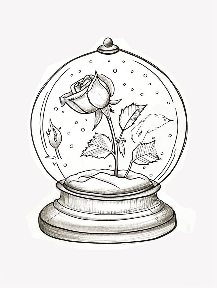 English Rose In A Globe Line Drawing 4