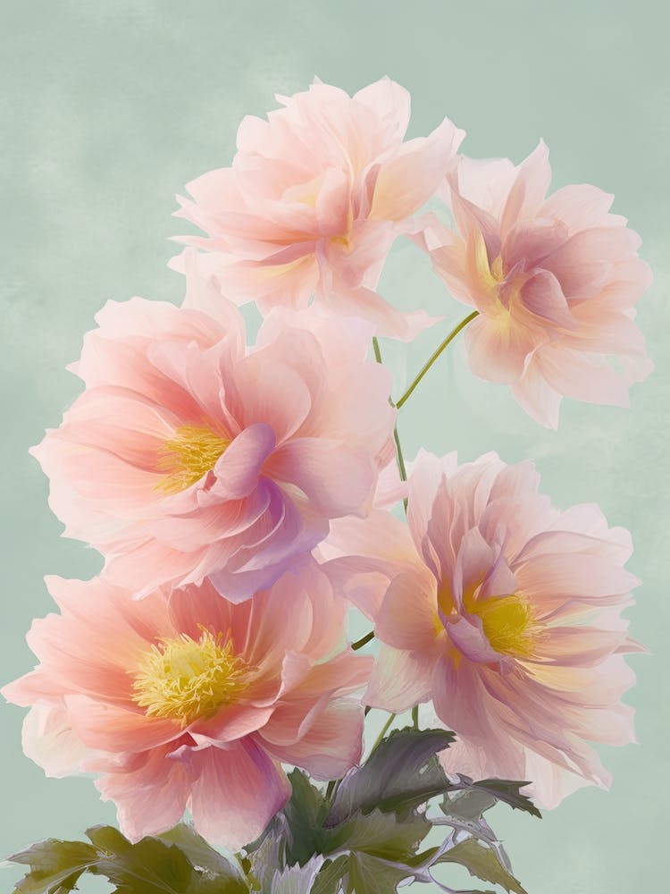 Dahlia Flowers Acrylic Painting In Pastel Colours 2