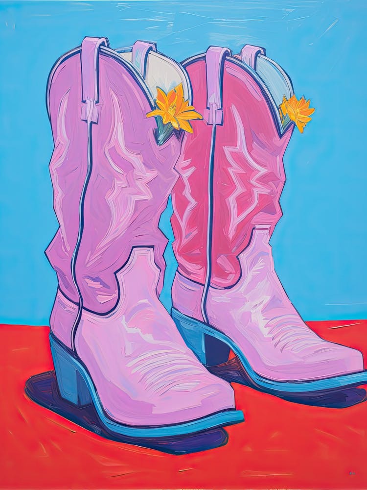 Pink Cowbow Boots With Yellow Flower