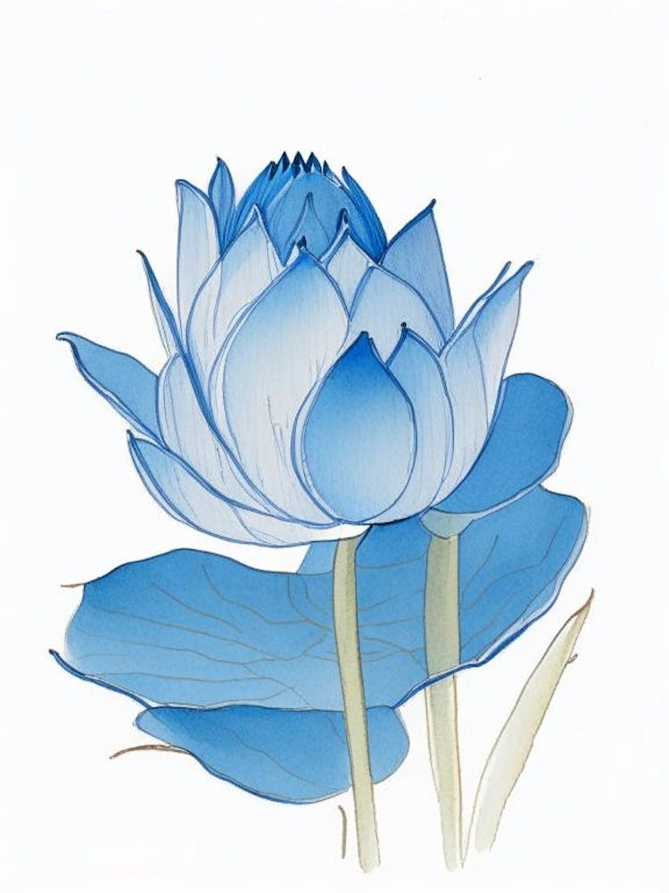 Blue Lotus Pencil Illustration 7