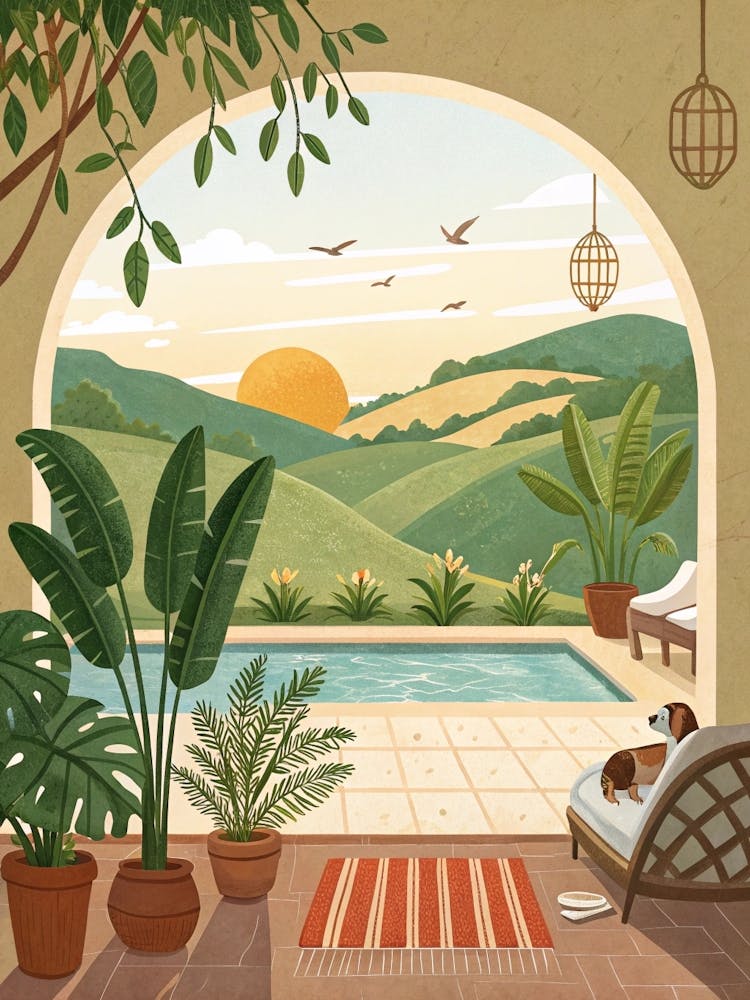 Summer Afternoon Landscape With A Pool art print