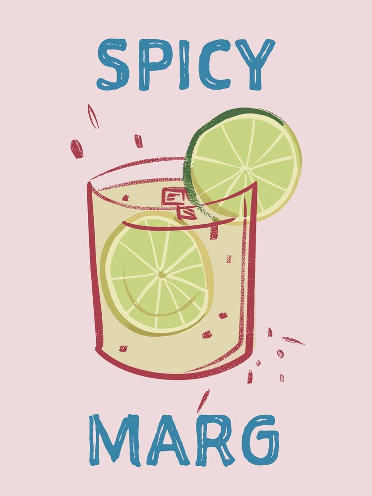 Spicy Marg Margarita Cocktail Wall Art Drinks Print Pink And Green Colourful Fun Bar