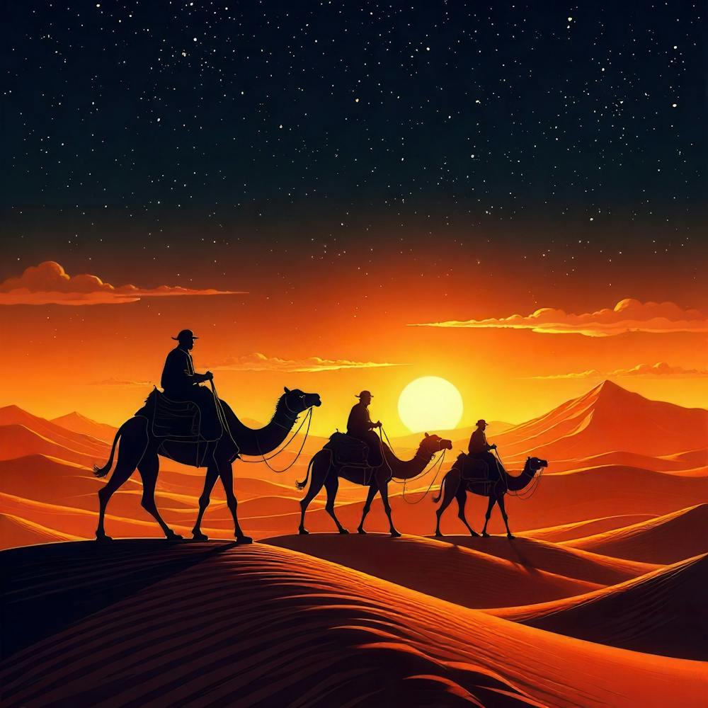 Three Camels In The Desert