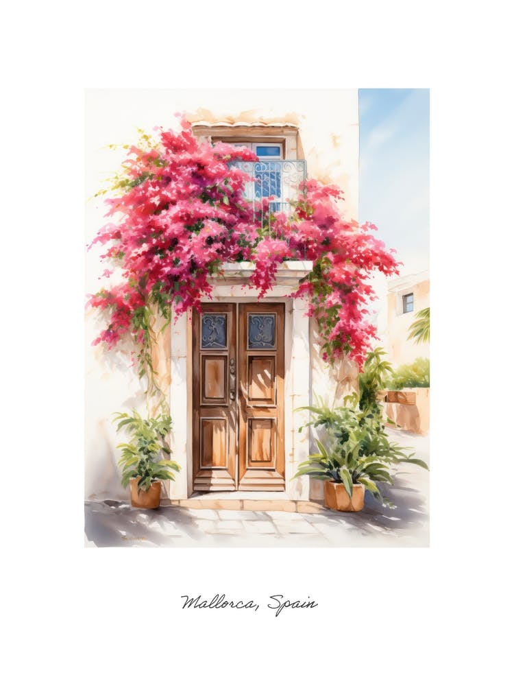Mallorca, Espagne Portes Méditerranéennes Peinture Aquarelle 1 Affiche