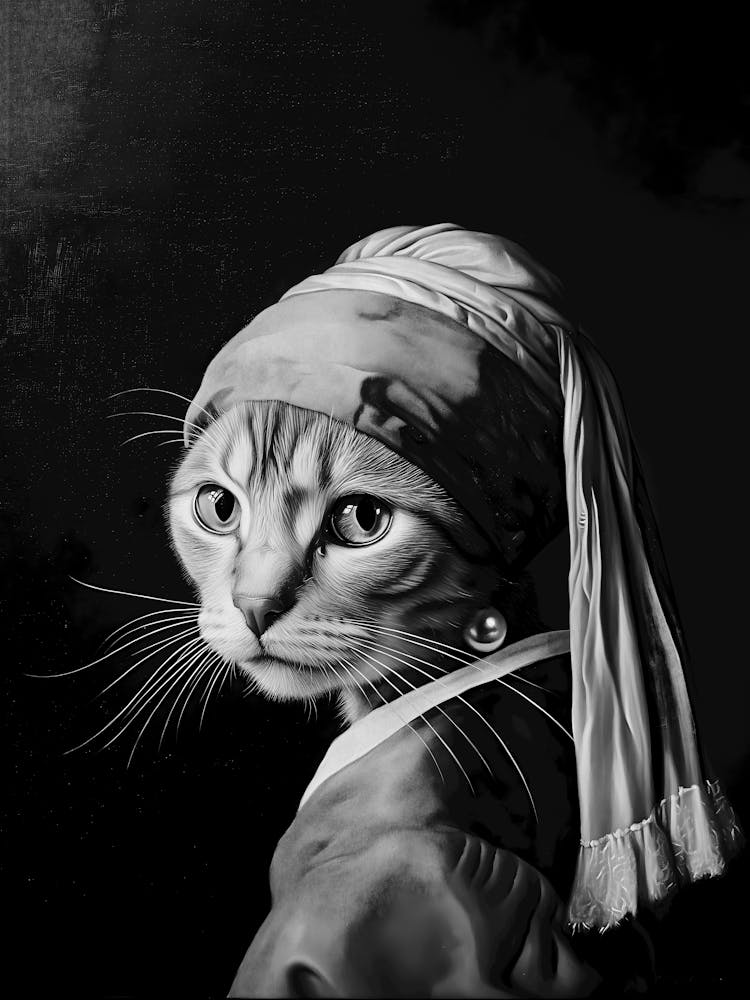 Cat With Pearl Earring
