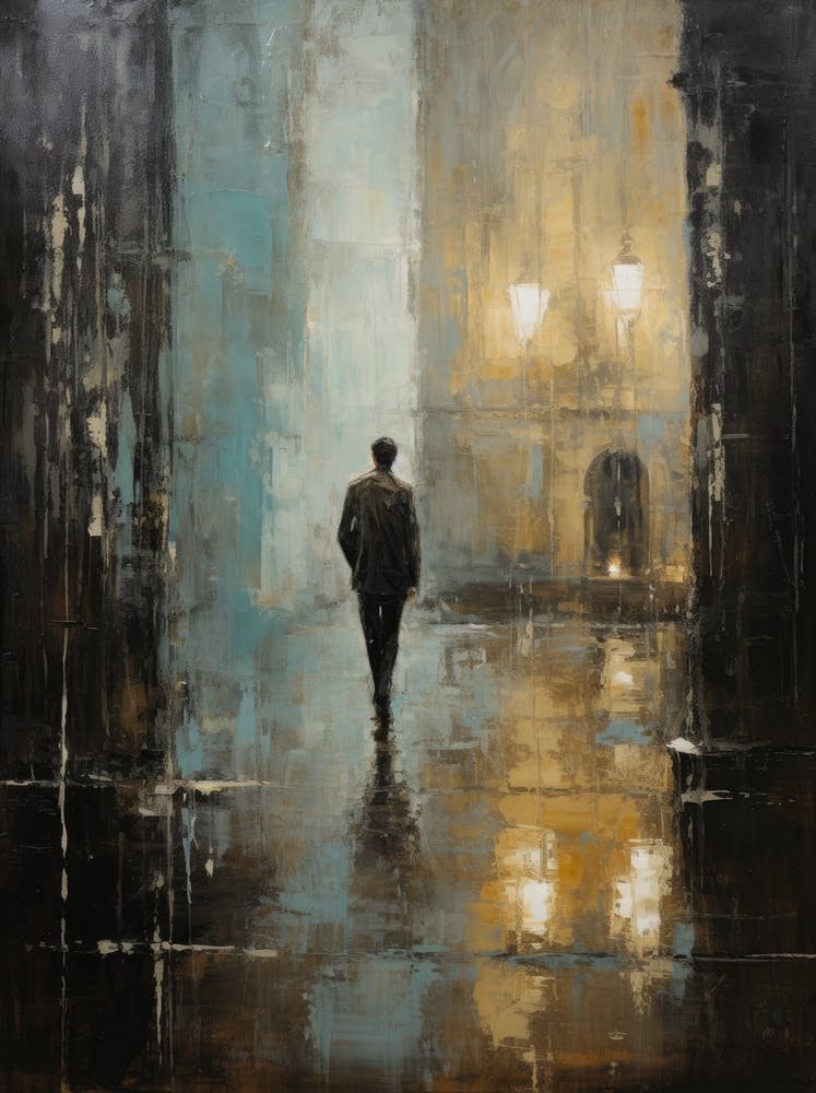 Man Walking In Rain