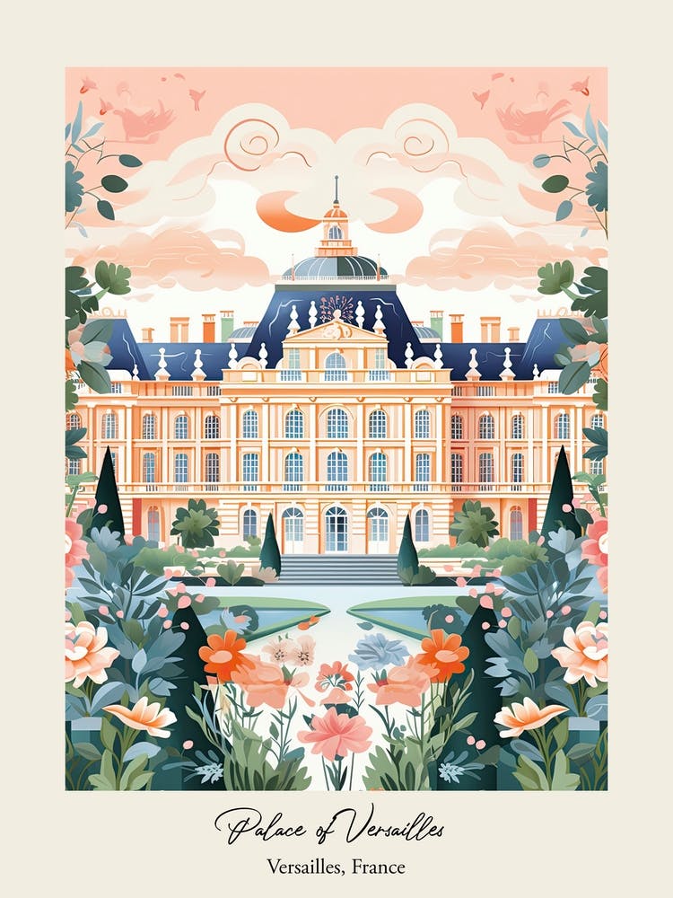 Palace Of Versailles   Versailles, France   Cute Botanical Illustration Travel 3 Poster