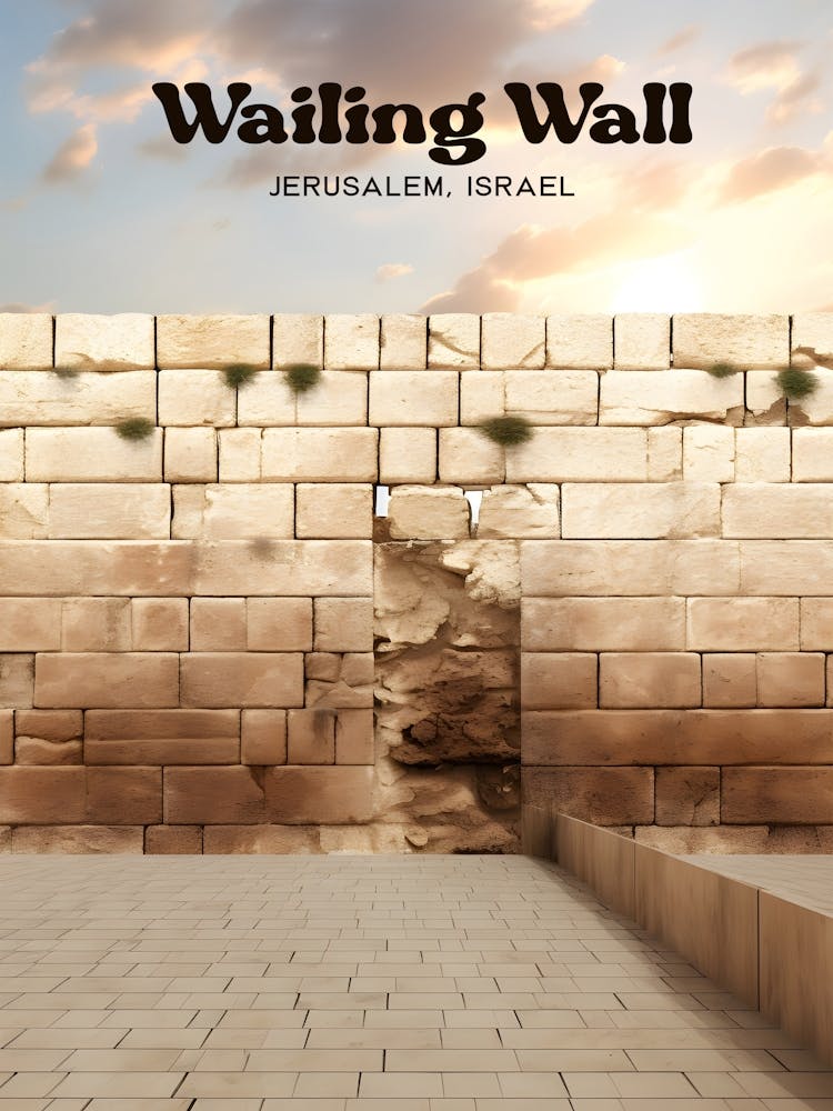 Wailing Wall Jerusalem Israel Old City Modern Travel Illustration