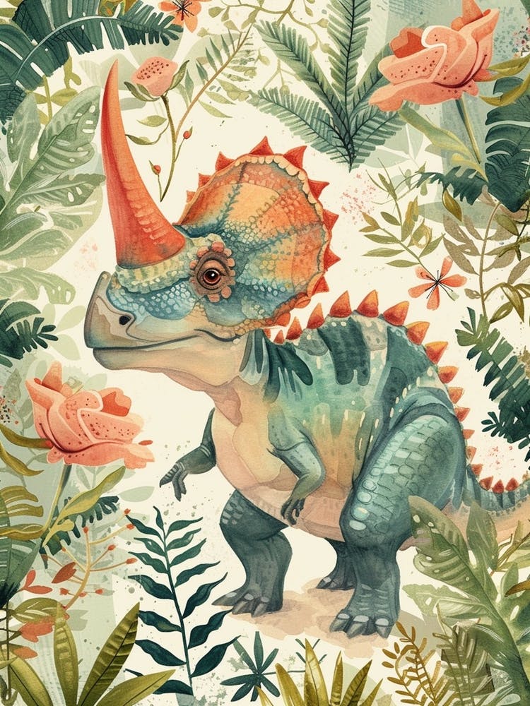 Dinosaure Protoceratops à l'Aquarelle Pastel 1