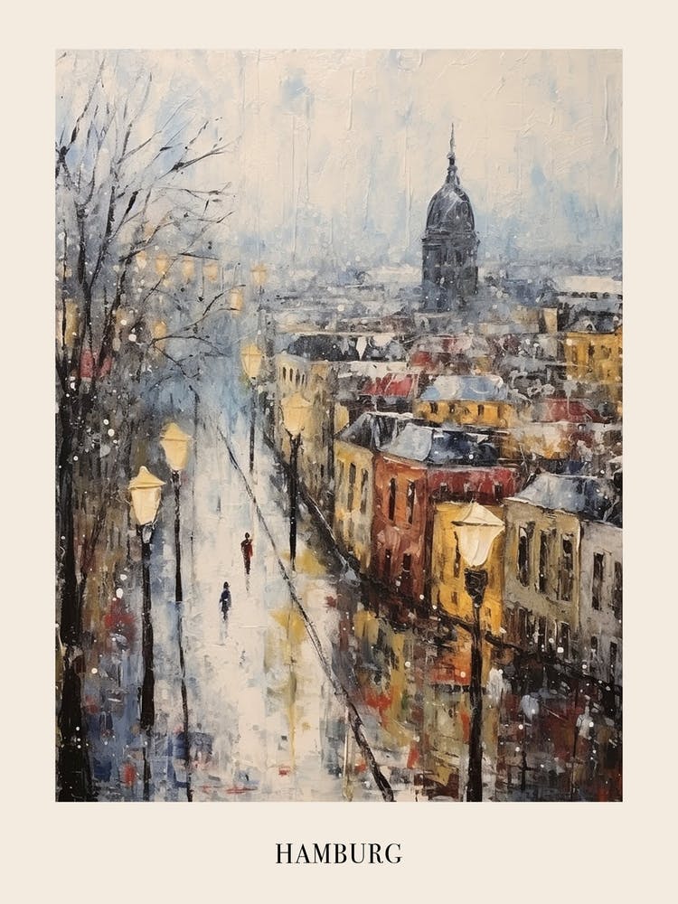 Vintage Winter Painting Poster Hamburg Germany
