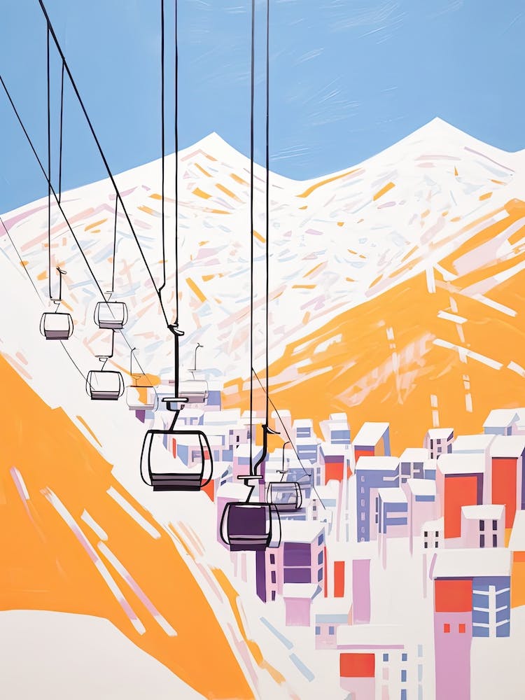 Val D Isere   France, Ski Resort Pastel Colours Illustration 1