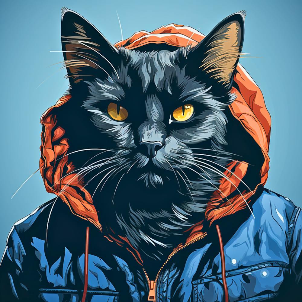 Schwarze Katze im Hoodie