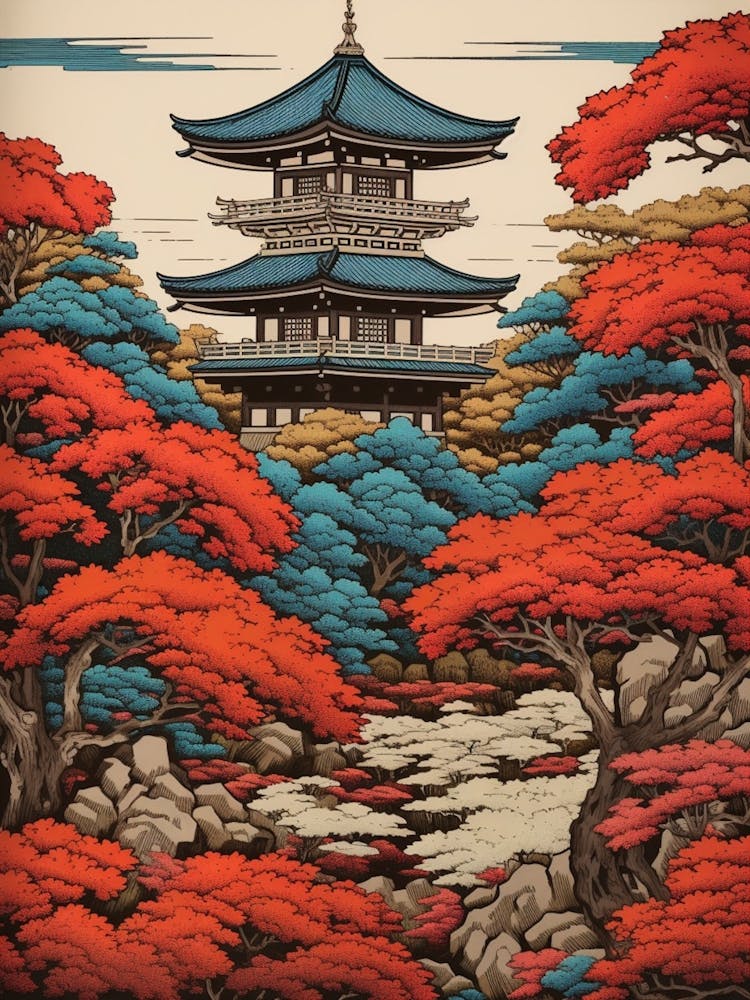 Kenrokuen Garden, Japan Vintage Travel Art 4