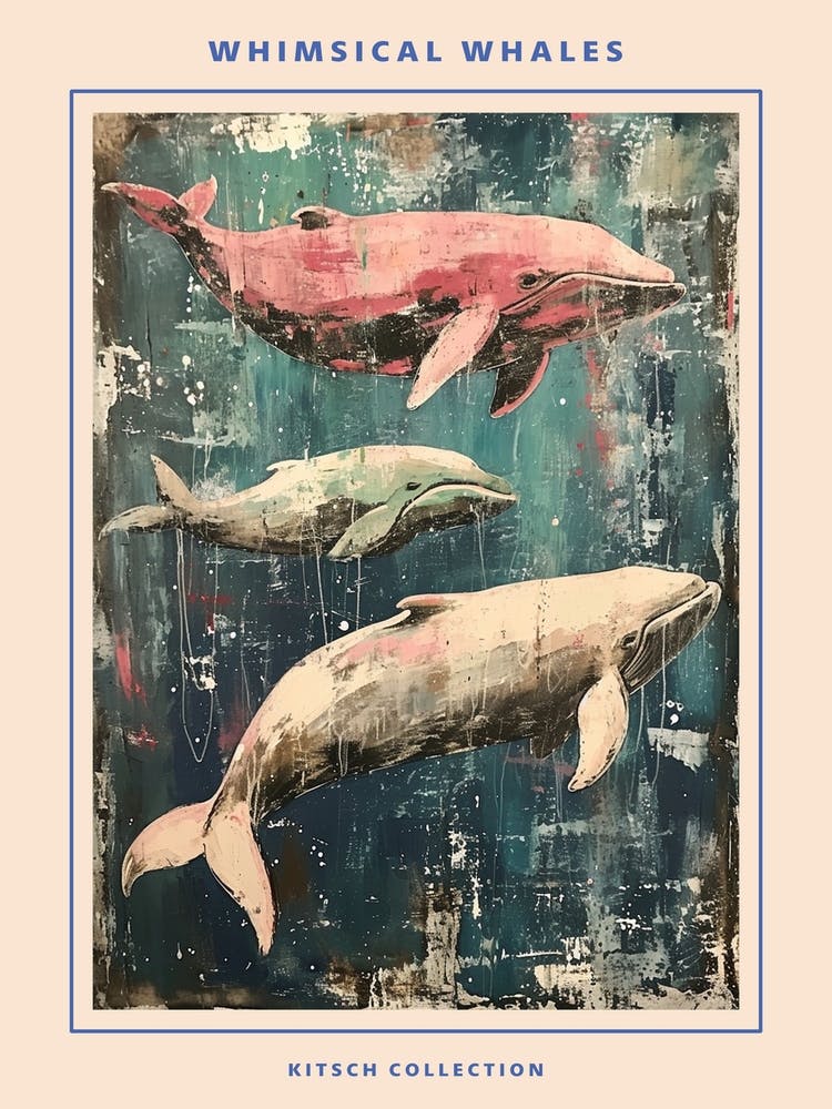 Whimsical Whales Brushstrokes Poster 3