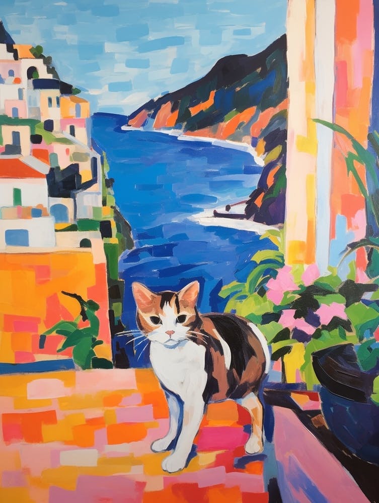 Painting Of A Cat In Amalfi Coast Italy 1