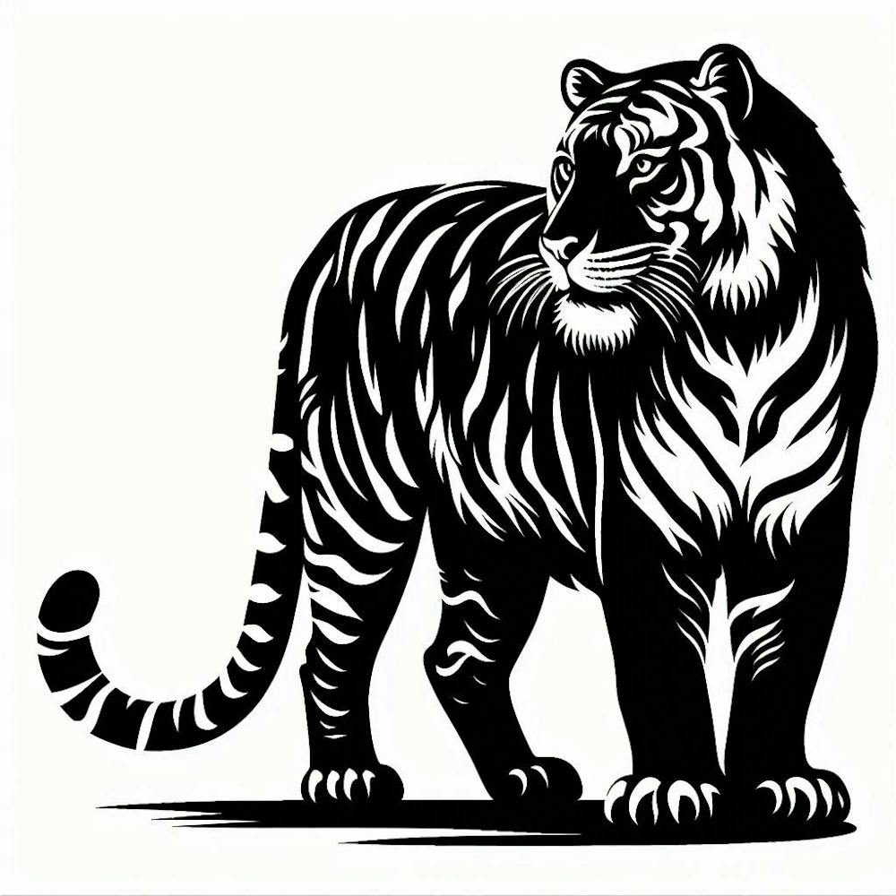 black and white tiger art with shadow