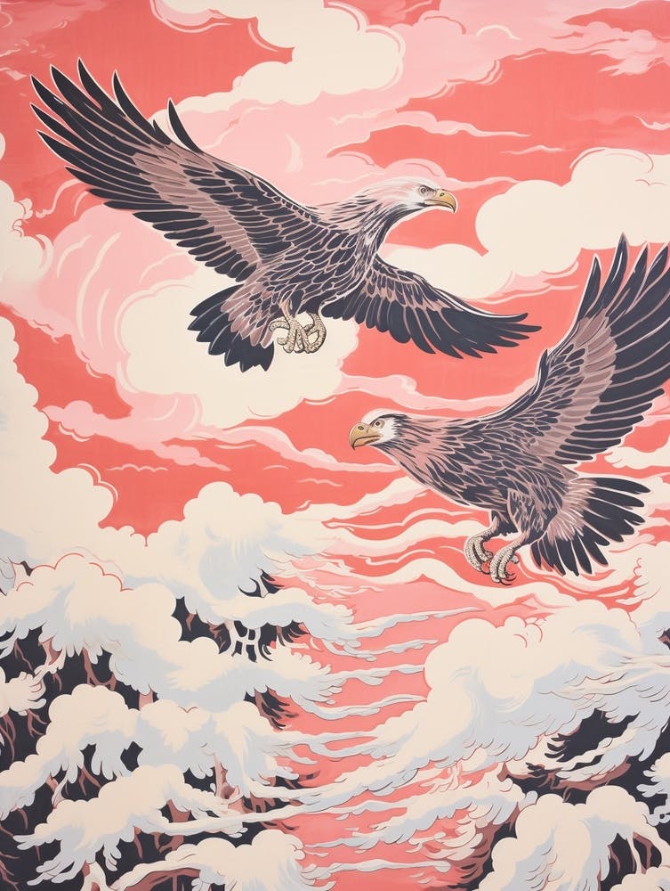 Vintage Japanese Inspired Bird Print Eagle 2