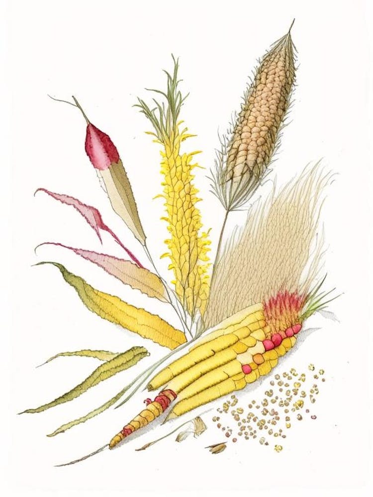 Soie de Maïs Épices et Herbes Illustration au Crayon 1