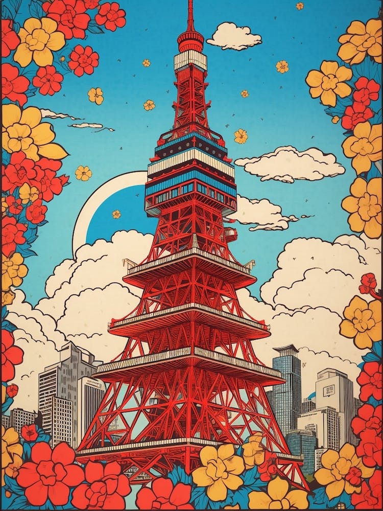 Tokyo Tower, Japan Vintage Travel Art 2