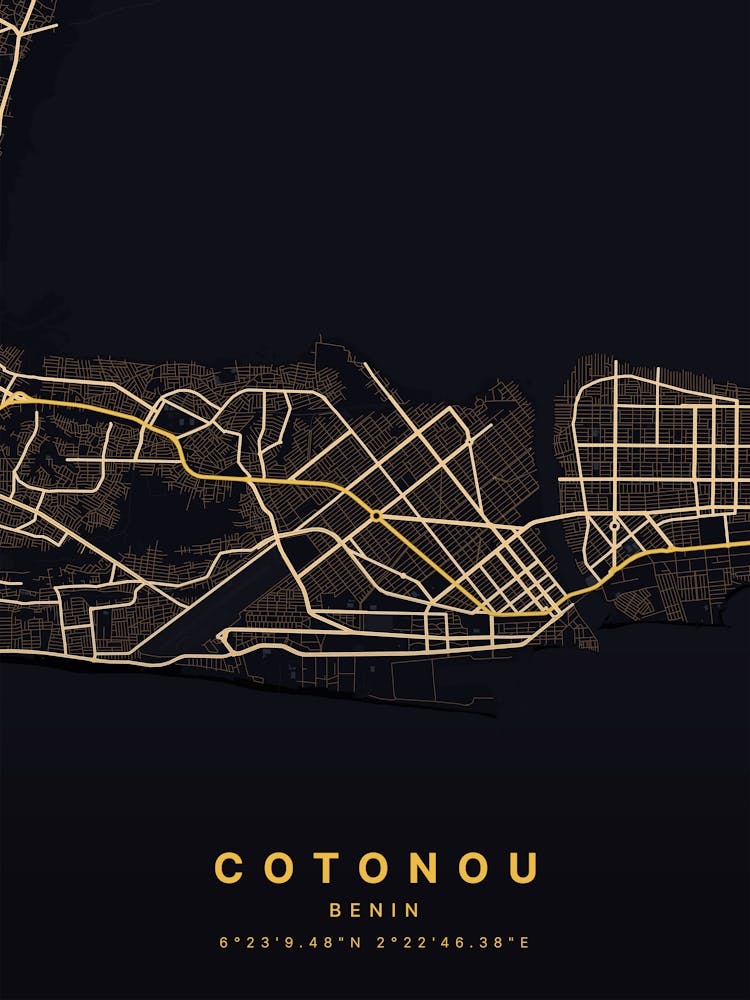 Cotonou Benin Schwarz und Gold Karte