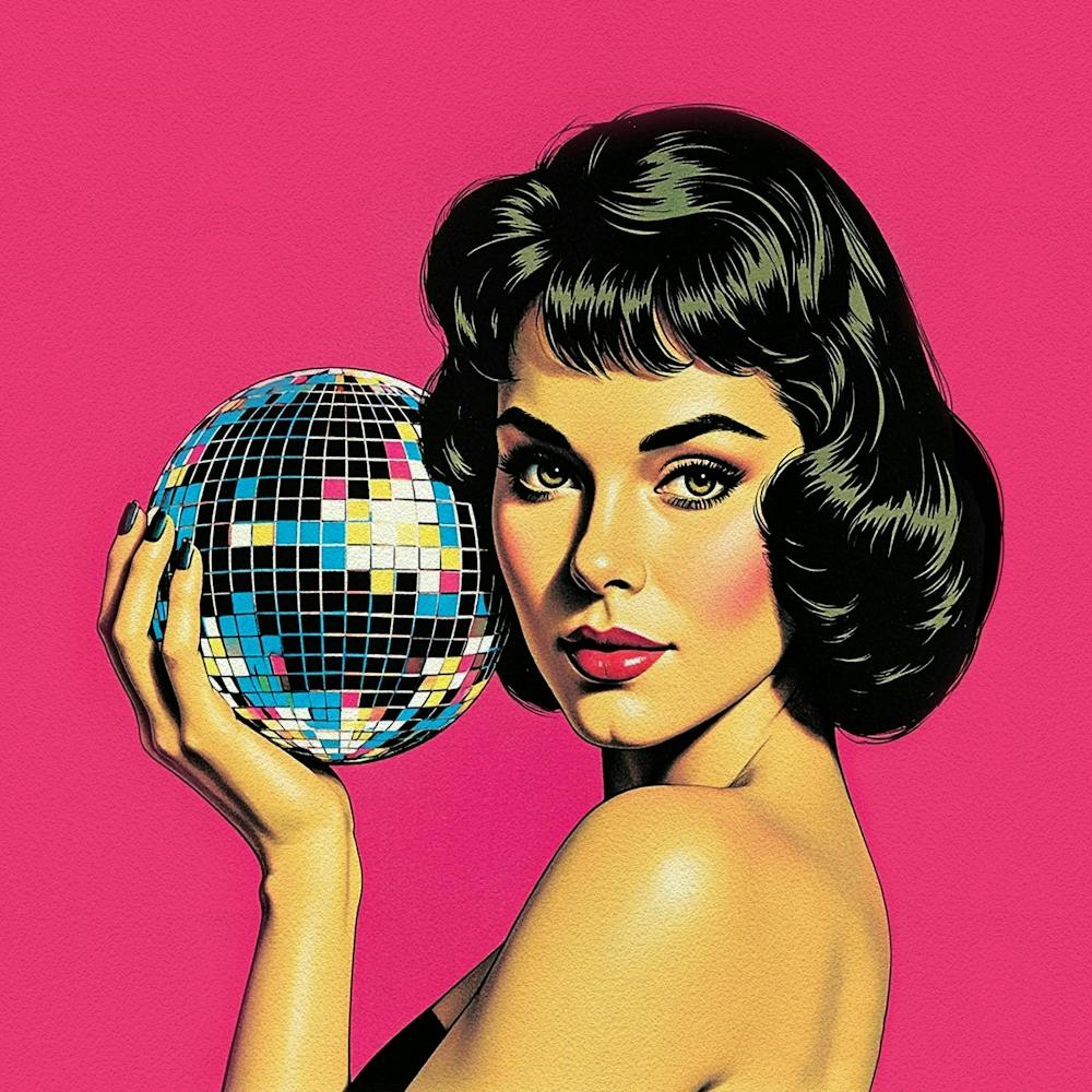 Disco Ball with Beautiful Woman, Andy Warhol Style