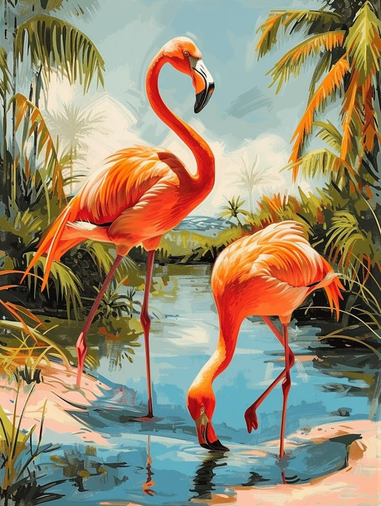 Greater Flamingo Tropical Illustration 1