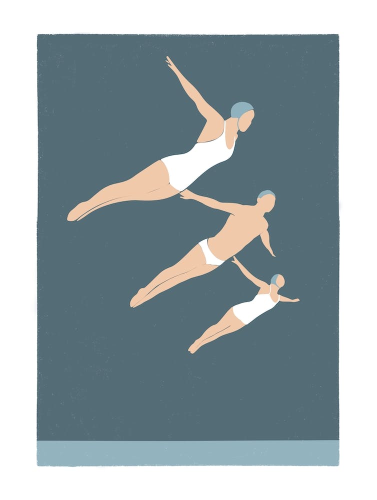 Art Deco style diving threesome