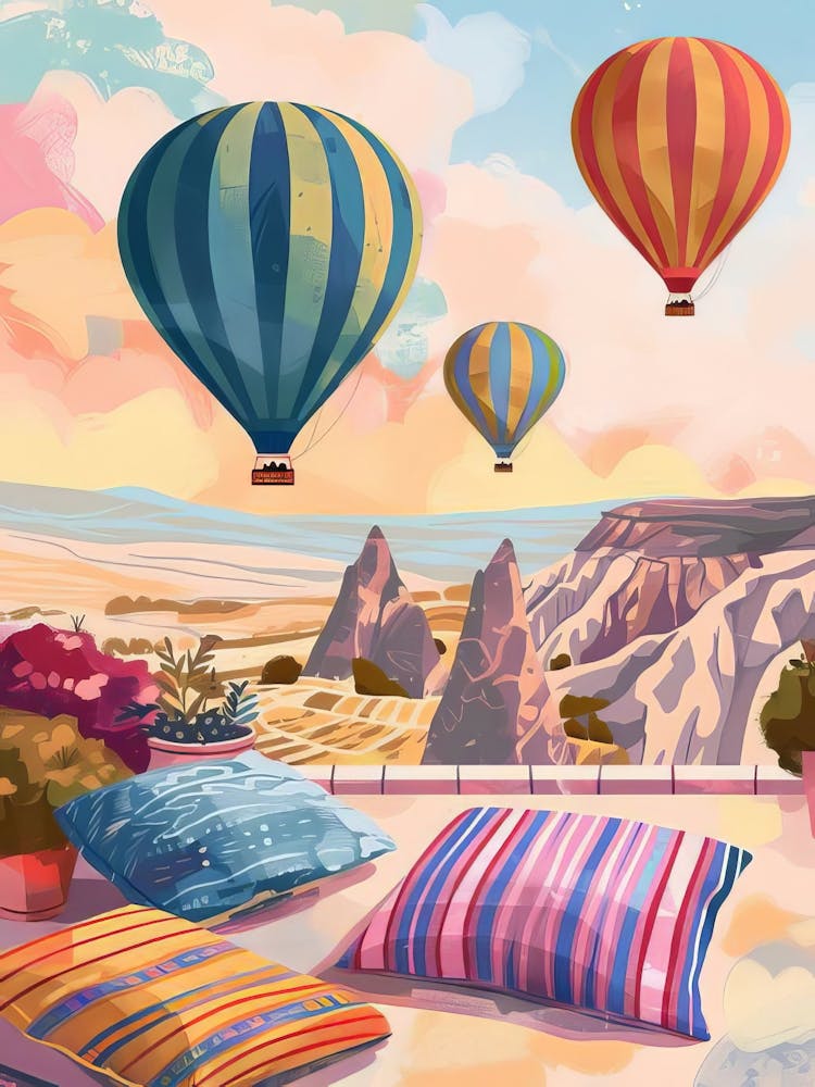 Cappadocia Print Cappadocia Illustration Turkey Travel Poster Hot Air Balloon Print New Yorker Illustration Nursery Print