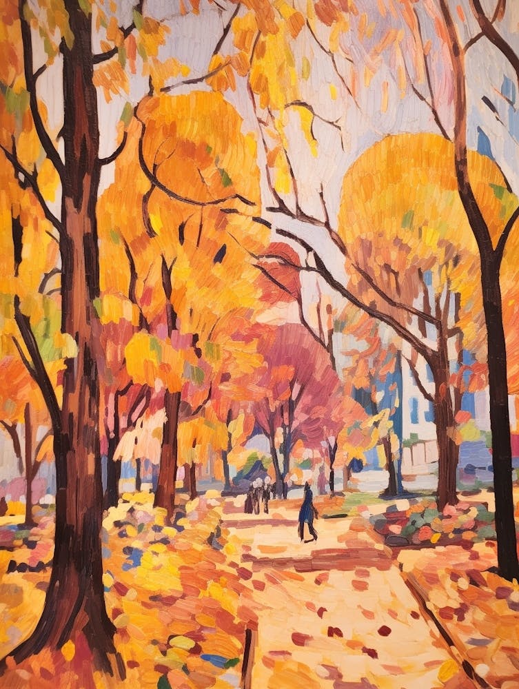 Autumn City Park Painting Yoyogi Park Tokyo 3