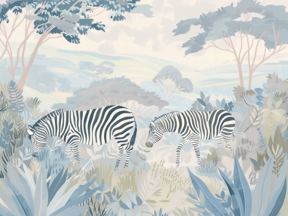 Zebras Tropical Jungle Illustration 1