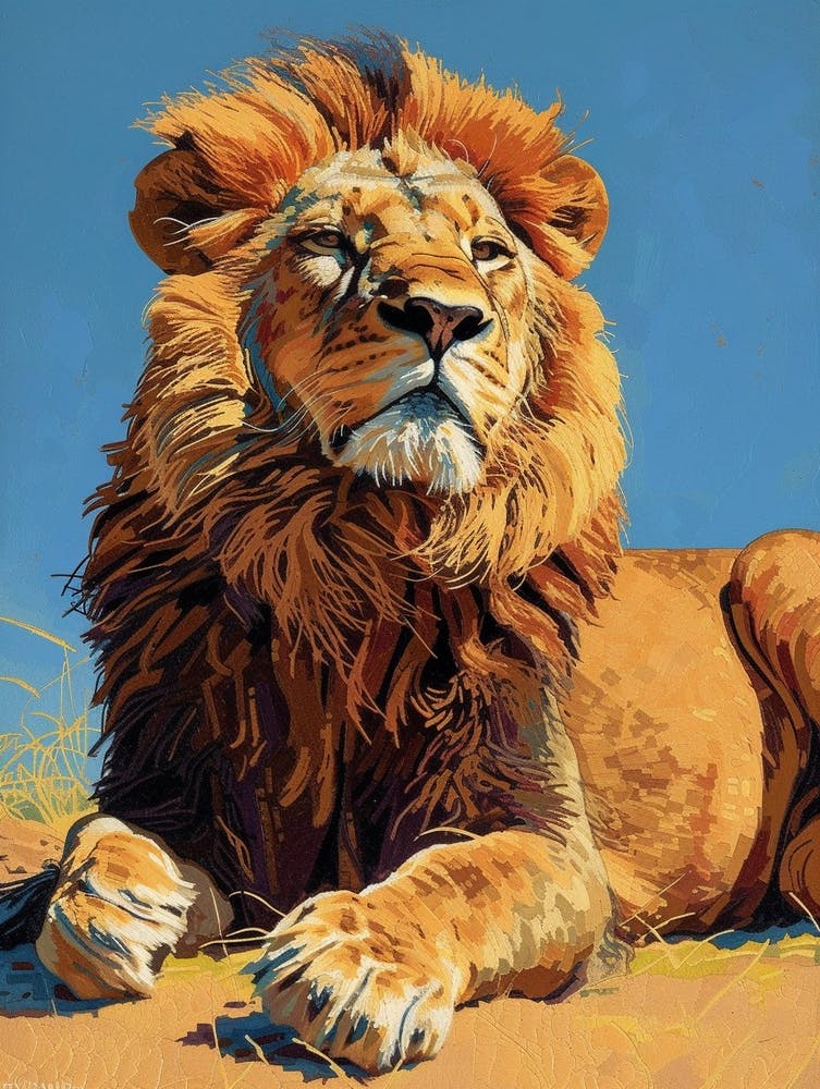 African Lion Relief Illustration Resting 1