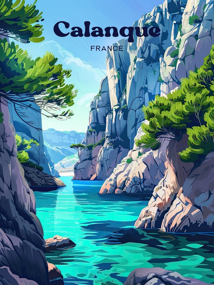 Calanque France Summer Travel Art Illustration