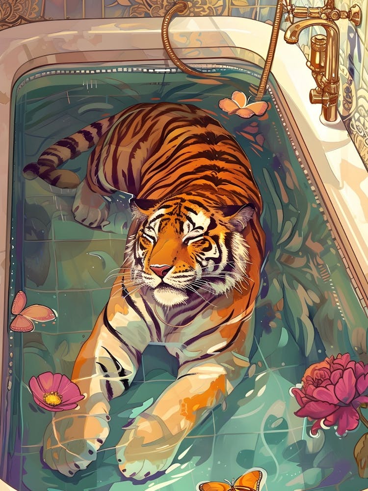 Tiger In Bathtub