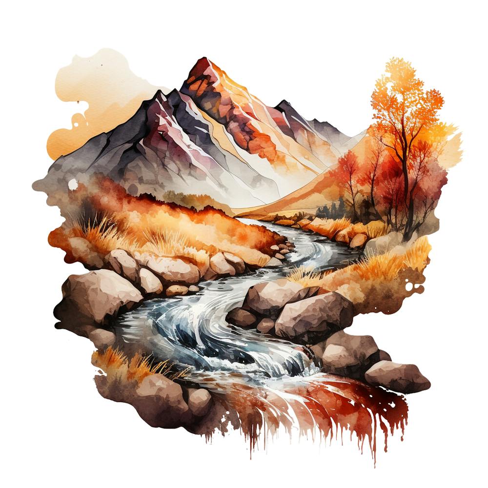 Aquarell eines Gebirgsbachs 8
