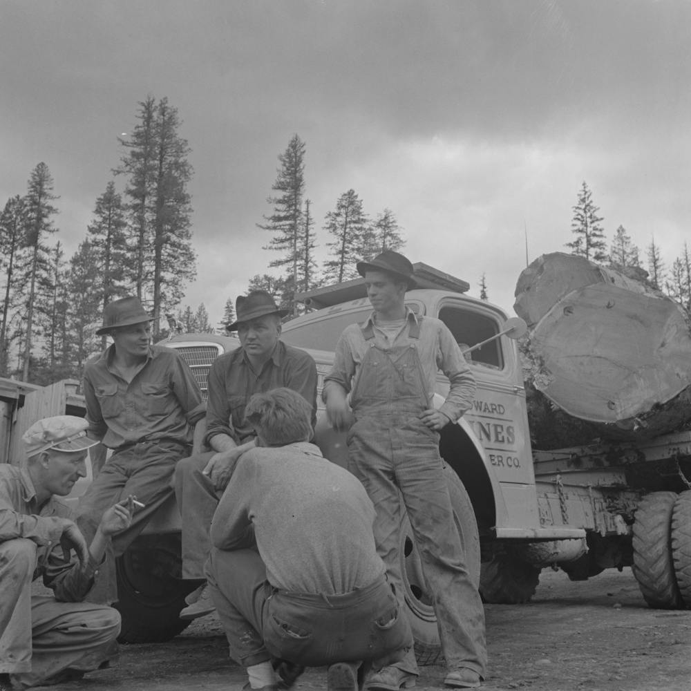 Grant County, Oregon, Malheur National Forest, Lumberjacks And Truckload Of Logs By Russell Lee