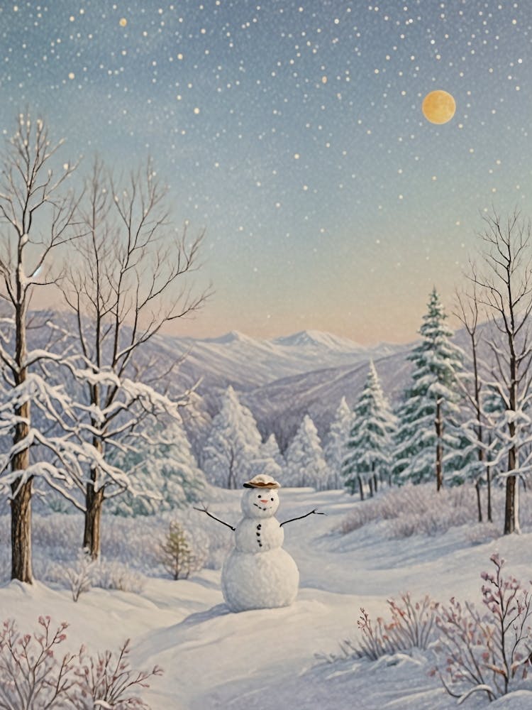 Snowman In The Woods