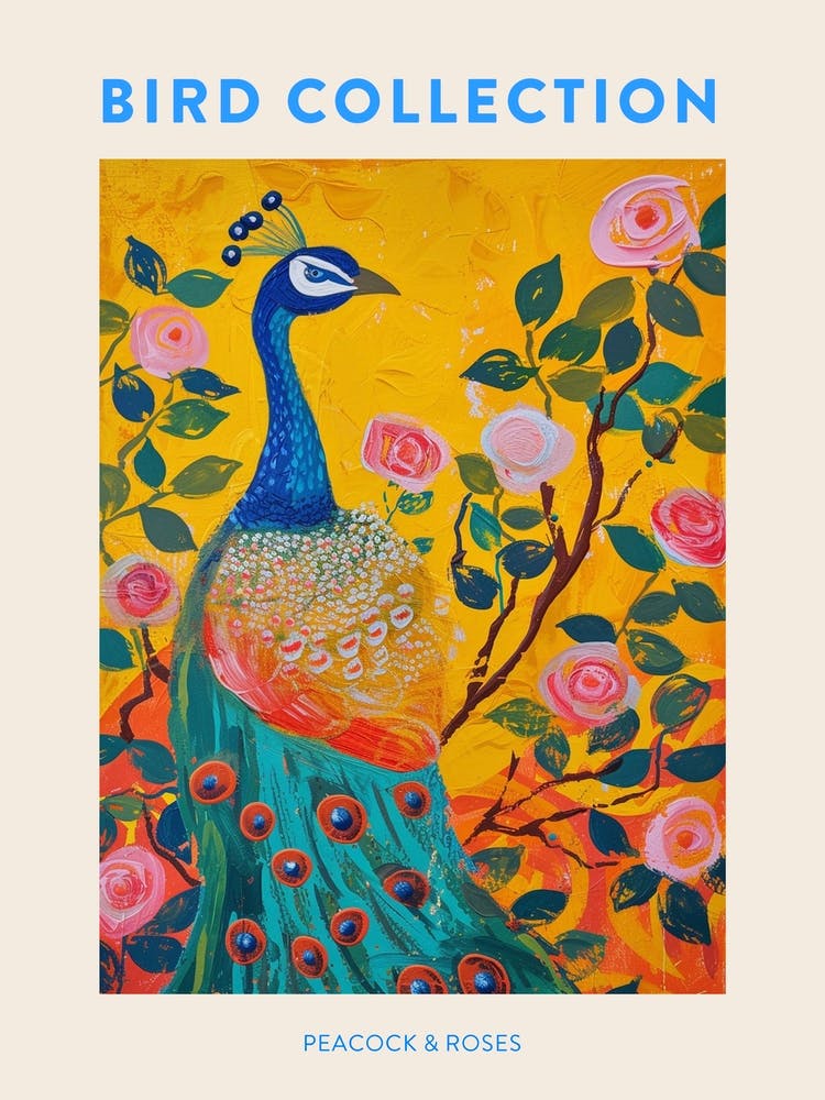 Peacock With The Roses Painting 3 Poster