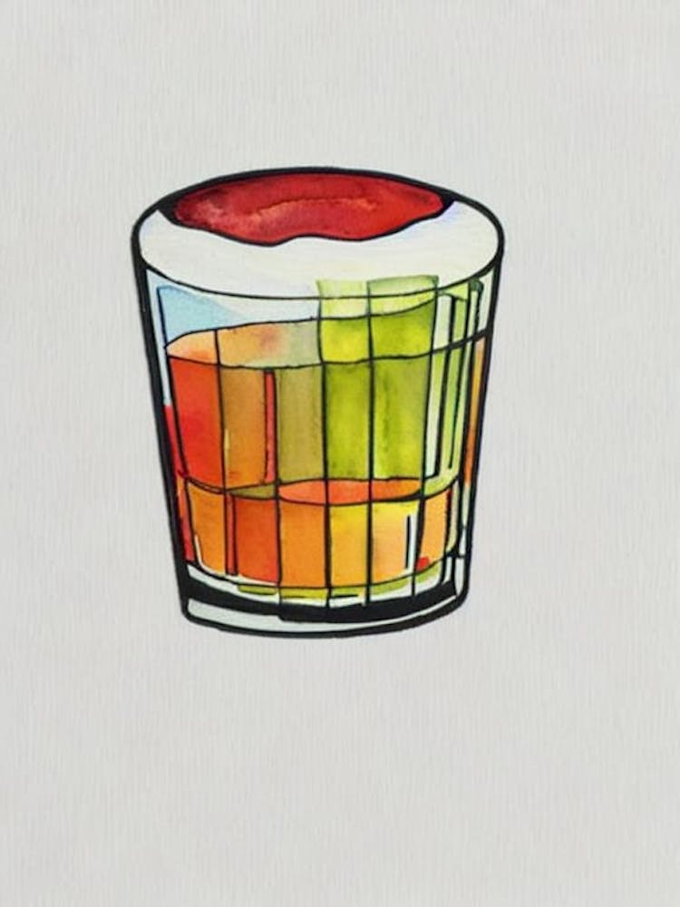Bourbon Sour Minimal Line Drawing With Watercolour Cocktail Poster